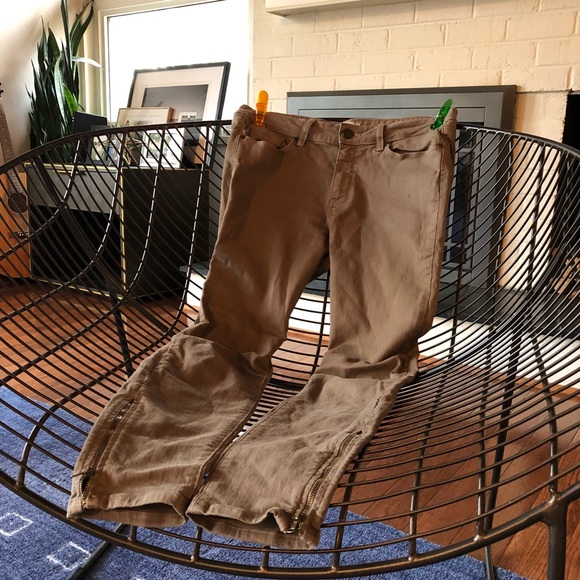 Paige stretch skinny jeans in khaki w/zipper ankle - Picture 1 of 8